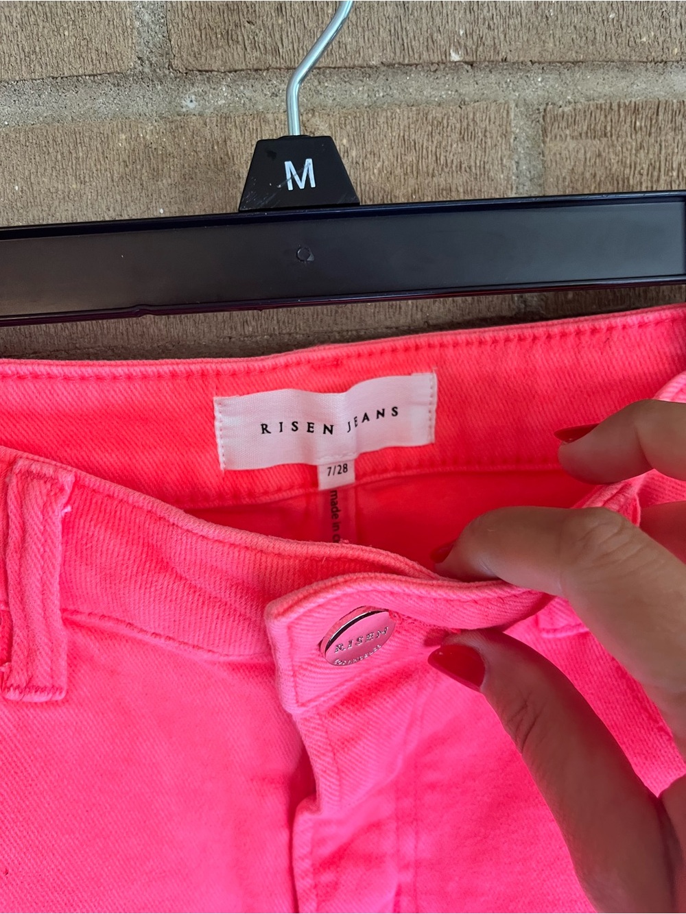 Bright Coral Pink Straight-Leg Distressed Jeans - Picture 4 of 5